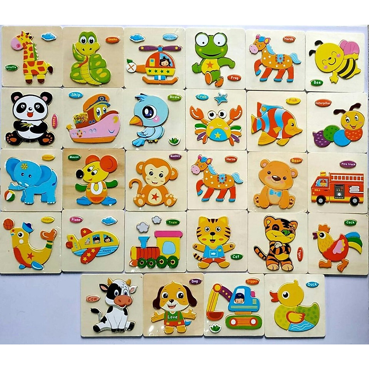 Đồ chơi trí tuệ bằng gỗ an toàn cho bé- bộ đồ chơi cho bé làm quen với ghép hình - combo 10 tranh ghép 3d mk0068