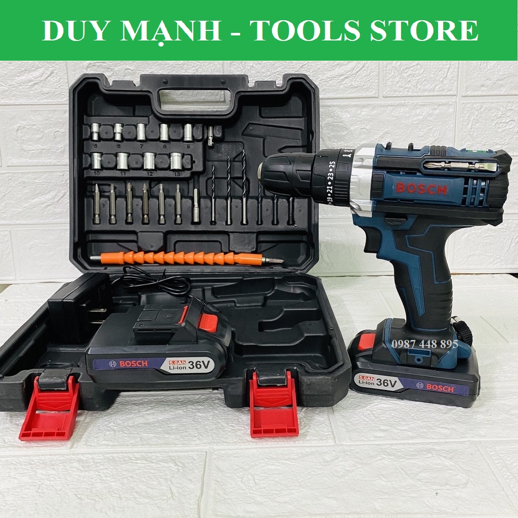 Máy khoan pin bosch 36v có búa tặng kèm bộ phụ kiện