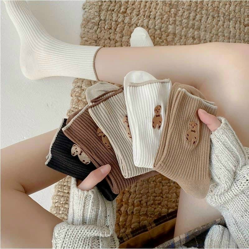 Set 5 đôi tất gấu cổ cao màu Vintage