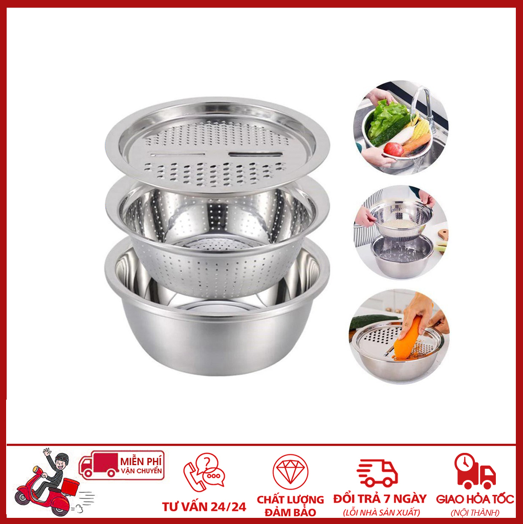 ⛔giadunghoalong⛔ bộ rổ, chậu, nạo inox