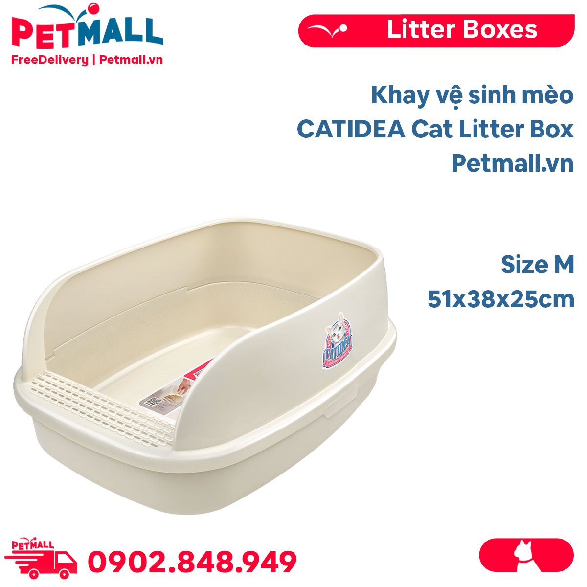 Khay vệ sinh mèo catidea cat litter box size m - 51x38x25cm petmall