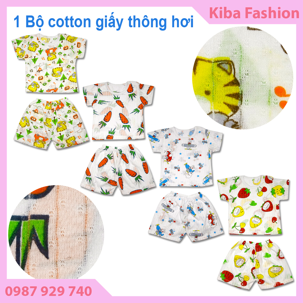 Bộ cotton giấy cộc tay cúc vai mềm mịn thoáng mát cho bé từ 3-12kg BCTG01250 KIBA Fashion quần áo trẻ em quần áo sơ sinh