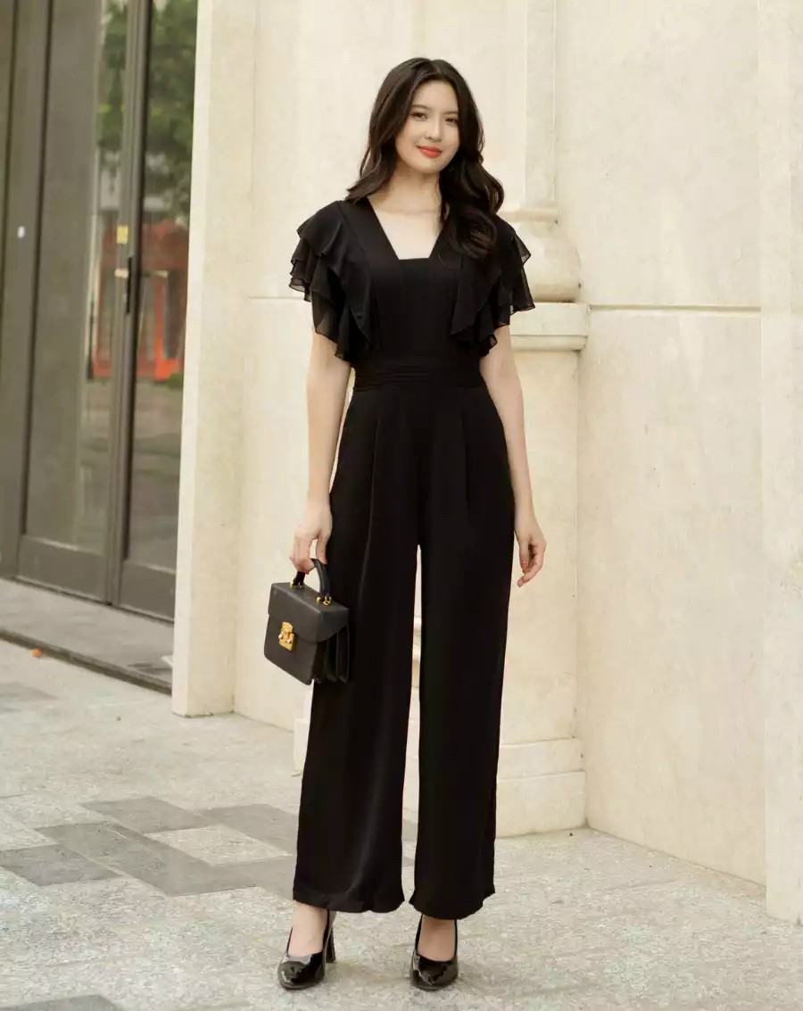Jumpsuit ống suông xếp ly tay cánh tiên - YB230511
