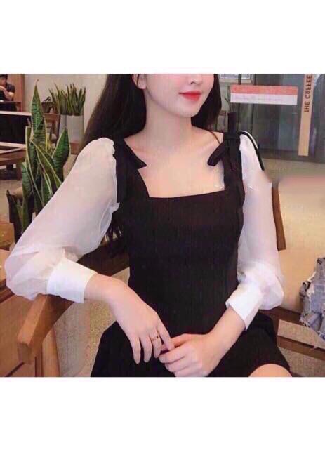 Đầm Xòe Cổ Vuông Phối Nơ Vai Thanh Lịch TTS0970