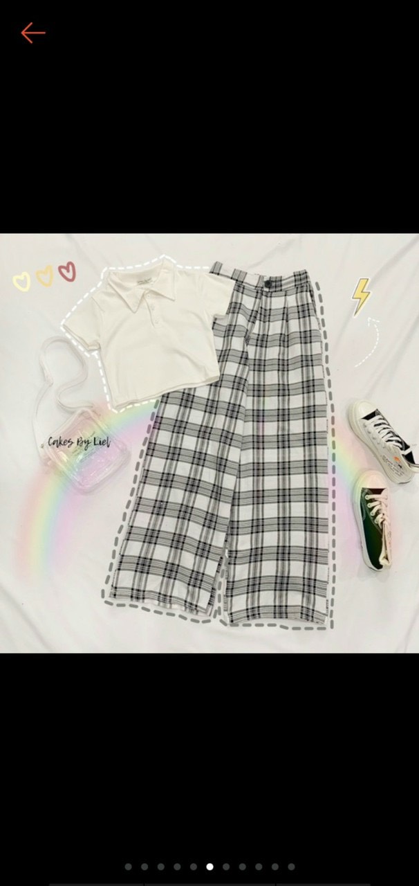 Sét bộ caro quần dài phối áo croptop cổ bẻ cực xinh TTSLA0375