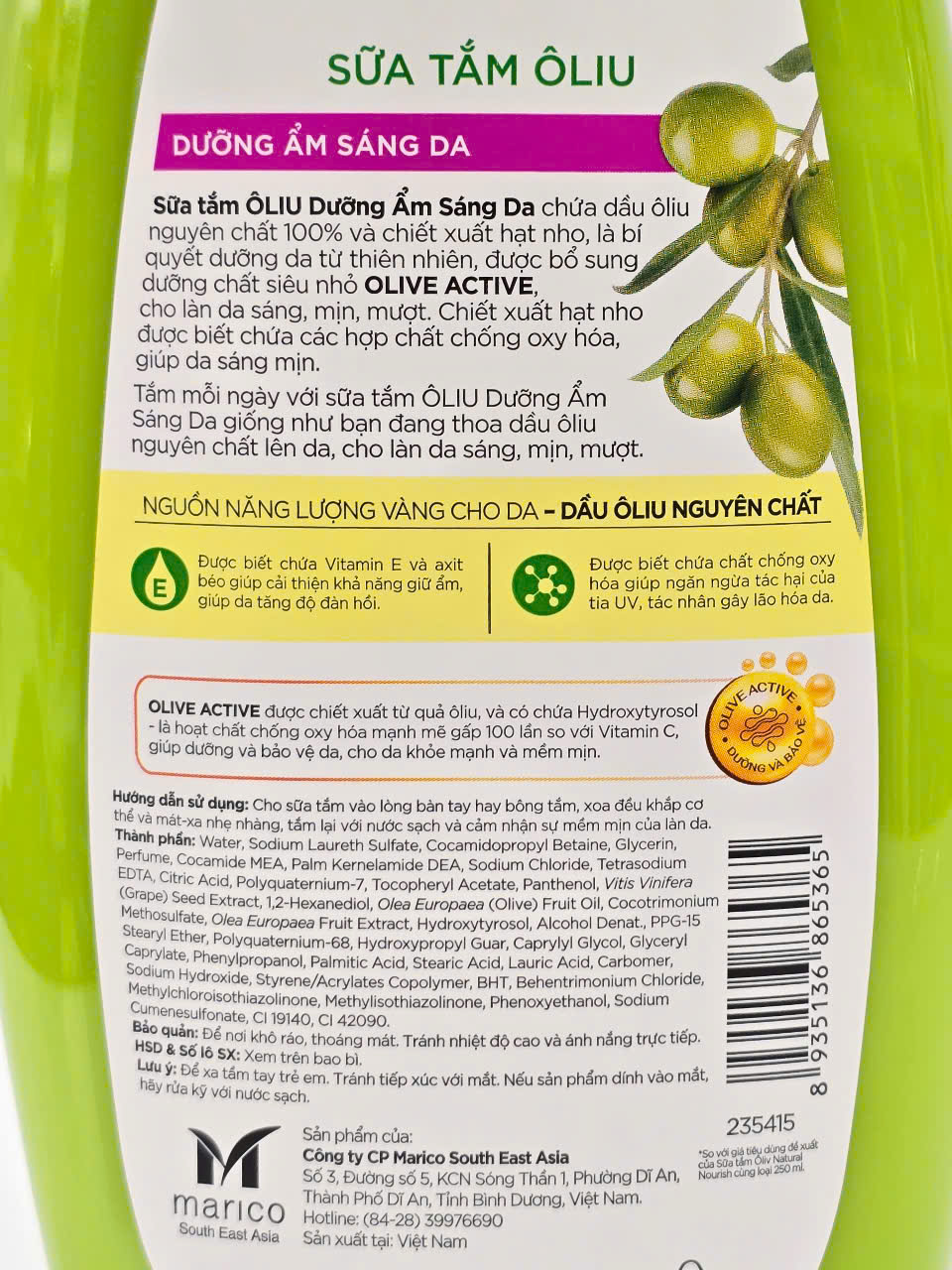 Sữa Tắm Dầu Tắm Dưỡng Ẩm Trắng Da Oliv Natural Nourish 1000ml