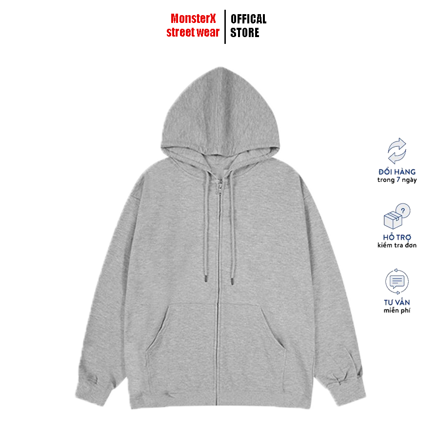 Áo hoodie zip trơn basic monster x street khoác nỉ mũ kéo khóa basic nỉ bông cotton unisex nam nữ local brand