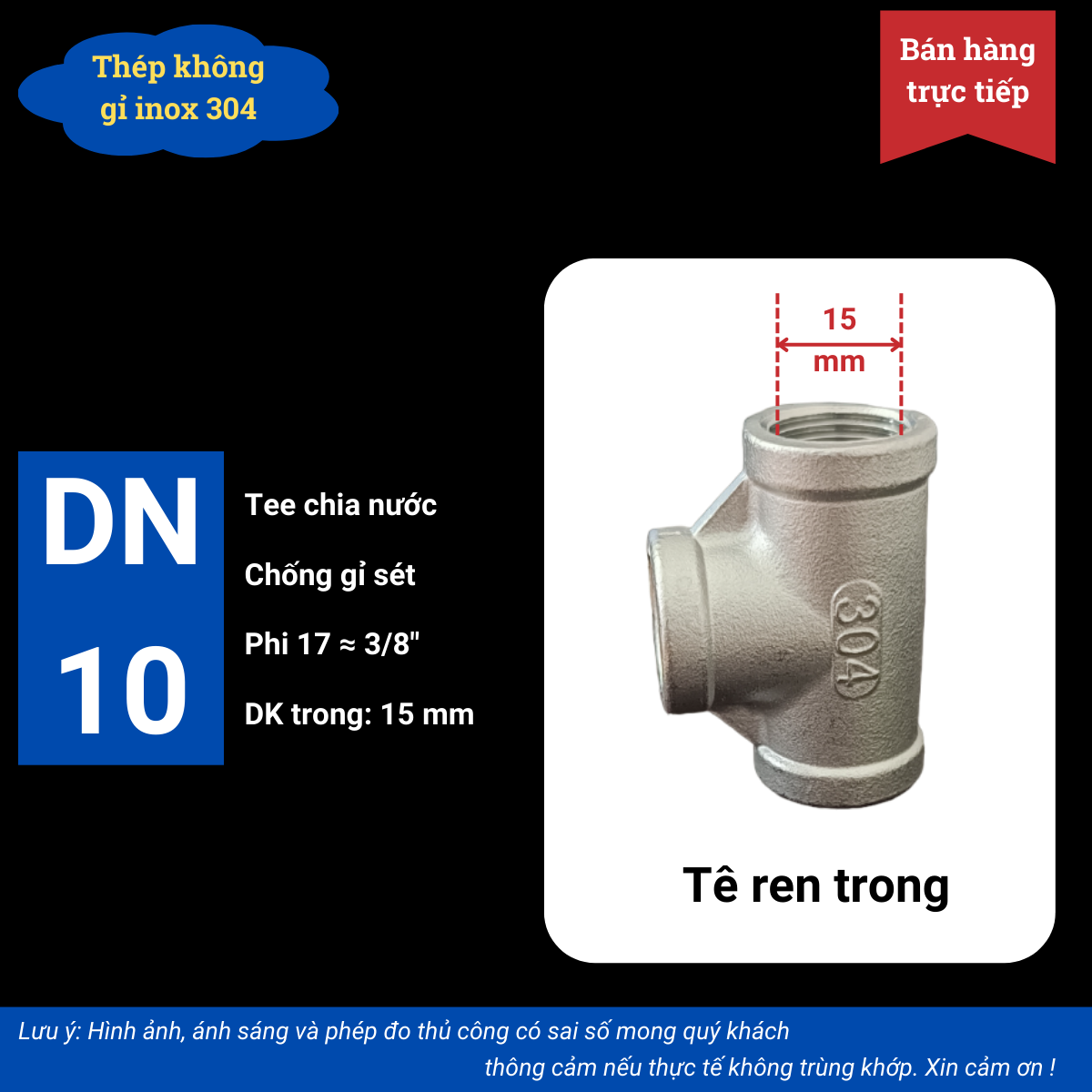 Tê ren inox 304 có nhiều kích thước ( ấn mua để lựa size )