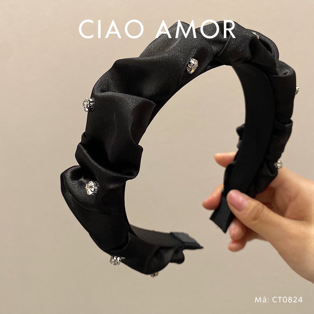 Cài tóc nữ, Bờm tóc vải lụa nhún đính đá nụ Phụ kiện tóc Ciao Amor - CT0824