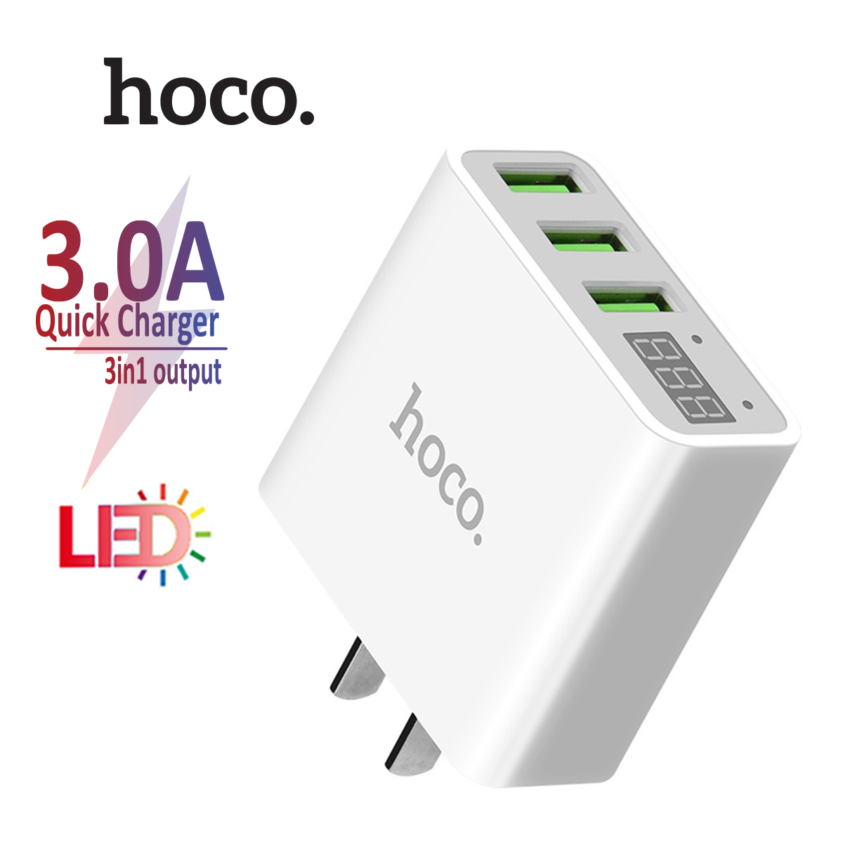 Cốc sạc Hoco C15 3 cổng sạc nhanh 3.0A có đèn Led báo sạc thông minh