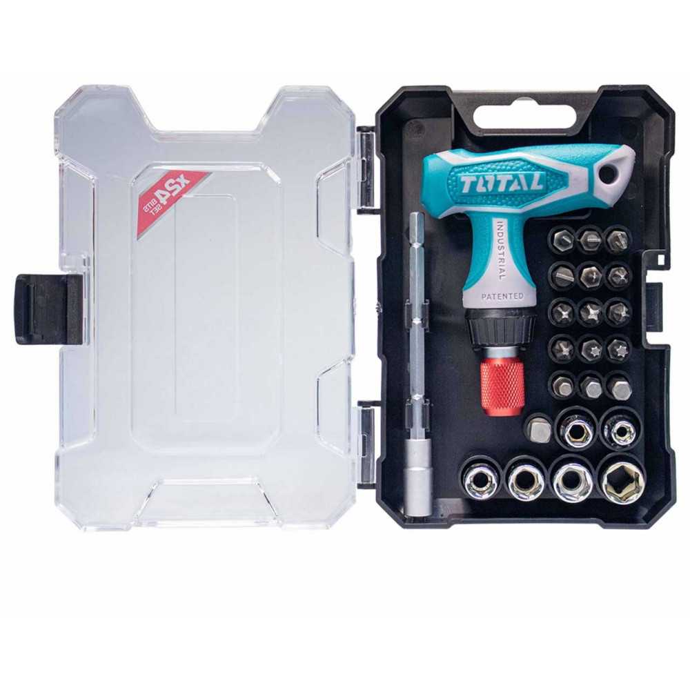 Bộ tua vít tự động 24 chi tiết TOTAL thép CR-V bộ tuốc nơ vít đa năng kèm đầu mũi vít và đầu tuýp chống gỉ sét dễ sử dụng TACSD30186