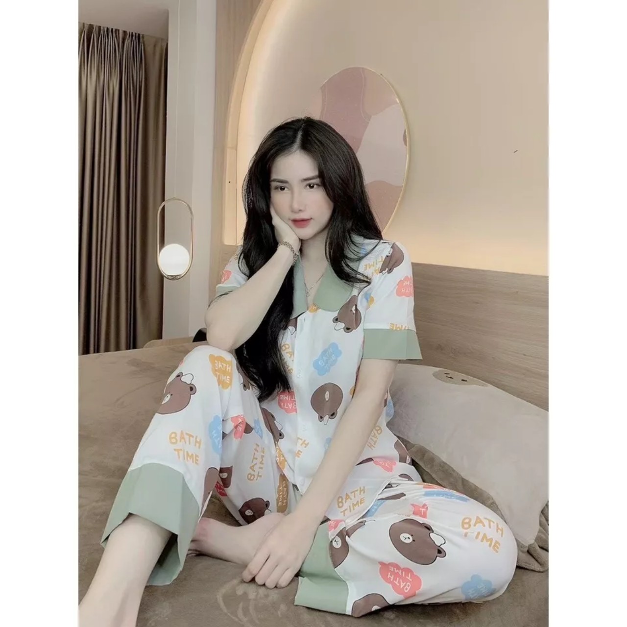 Bộ đồ ngủ mặc nhà áo cộc quần dài