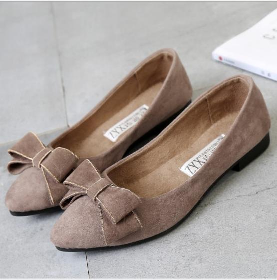 Giày búp bê đính nơ da lộn dành cho nữ