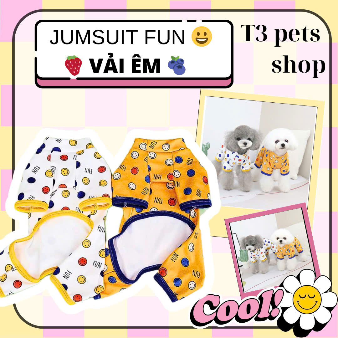 jumsuit (áo liền quần) in hình mặt cười cho chó mèo - T3 PETS SHOP