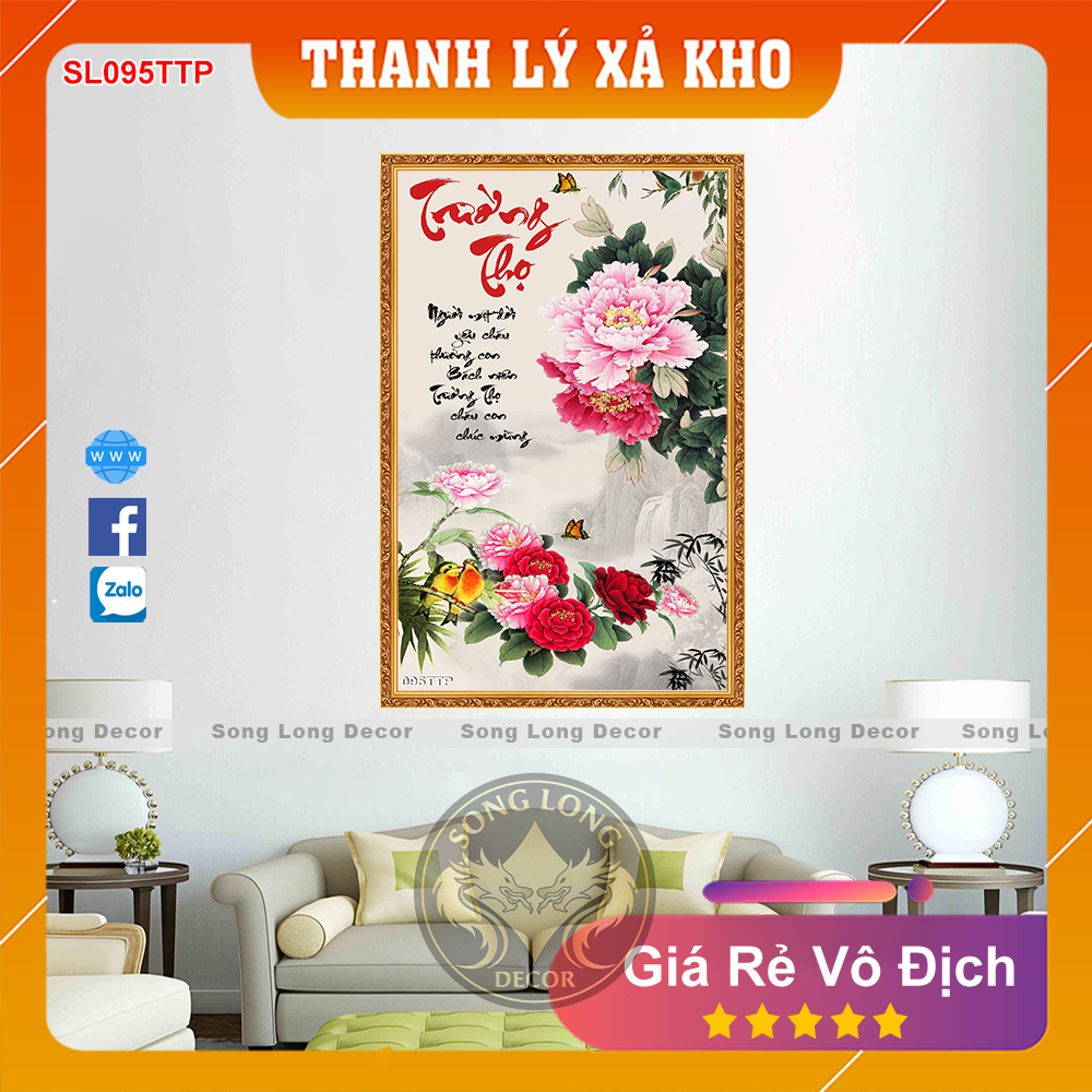 Tranh Dán Tường Chữ Trường Thọ - SL095TTP- Tranh 3d Thư Pháp - Song Long Decor