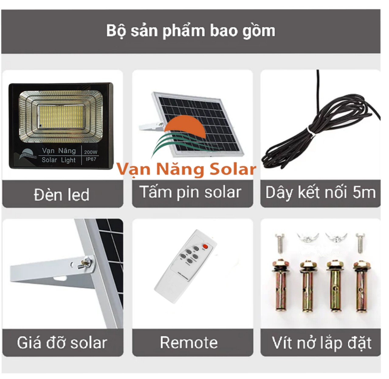 Đèn Pha LED Năng Lượng Mặt Trời Vạn Năng 200W Cao Cấp