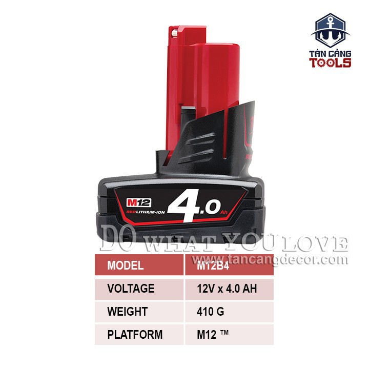 Pin 12V 4.0Ah Milwaukee M12B4 REDLITHIUM-ION