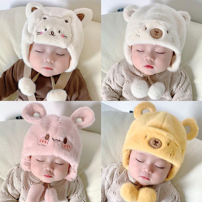 Mũ lông tai thú quả bông Cho Bé Siêu Dễ Thương