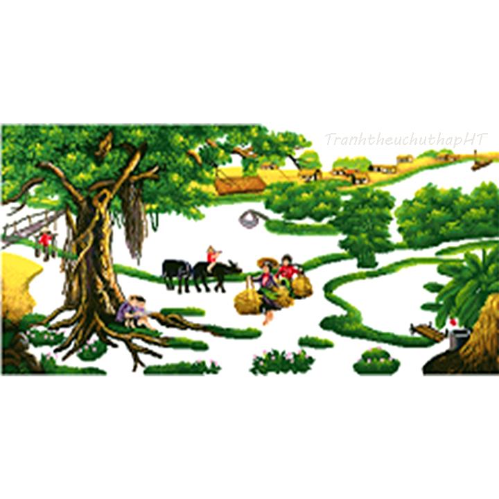 [HCM]Tranh đính đá phong cảnh làng quê LV015 - tự đính