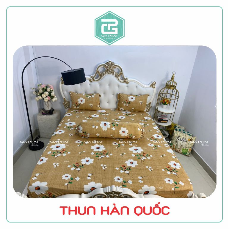 Bộ ga giường Thun Lạnh Hàn Quốc {4 món} họa tiết Hoa  ( 1 ga bọc + 2 vỏ gối nằm + 1 vỏ gối ôm )