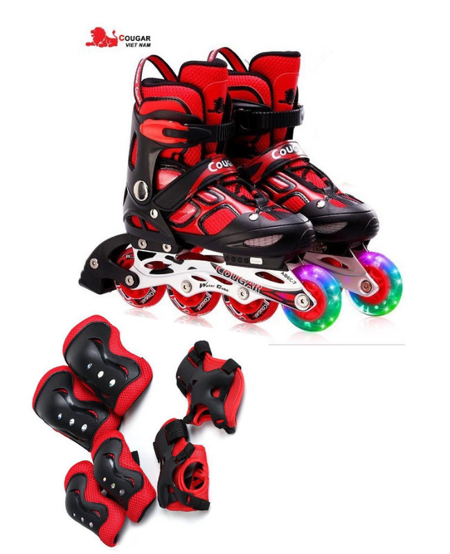 Giày trượt patin cao cấp Cougar 835LSG CHÍNH HÃNG - có đèn Tặng bộ bảo hộ Gối, khuỷu, tay