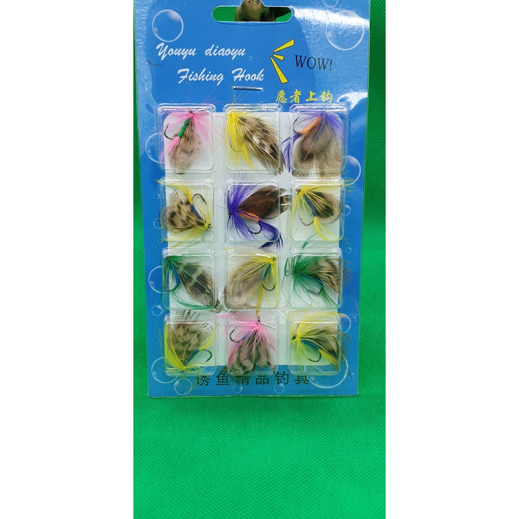 Mồi Câu Cá , 1 Vỉ Mồi Muỗi 12 Con Khác Màu