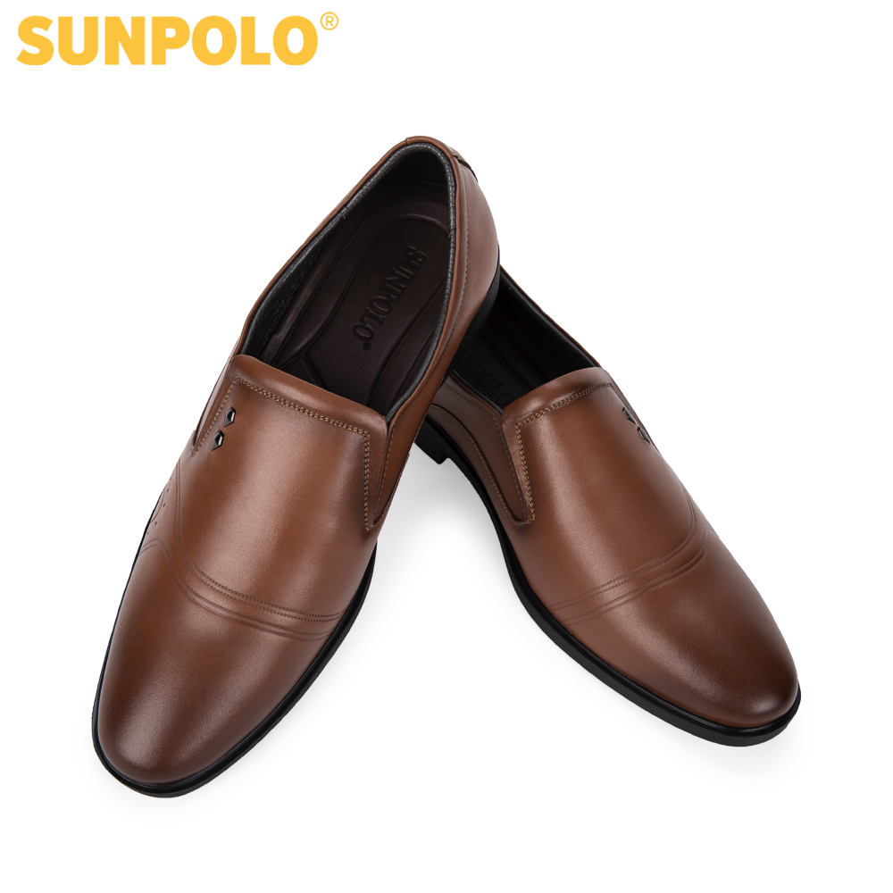 Sunpolo Sph310 Men's Cowhide Office Shoes (Black, Cow Brown)