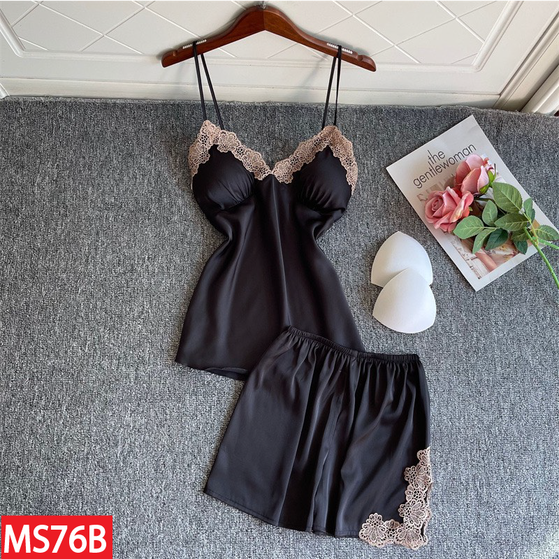 Đồ Bộ Ngủ HISEXY Lụa Satin Phối Ren Kèm Mút Ngực MS76