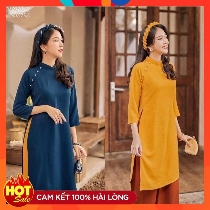 Áo dài cách tân đẹp_áo cách tân cao cấp _áo cách tân lụa tây thi màu vàng