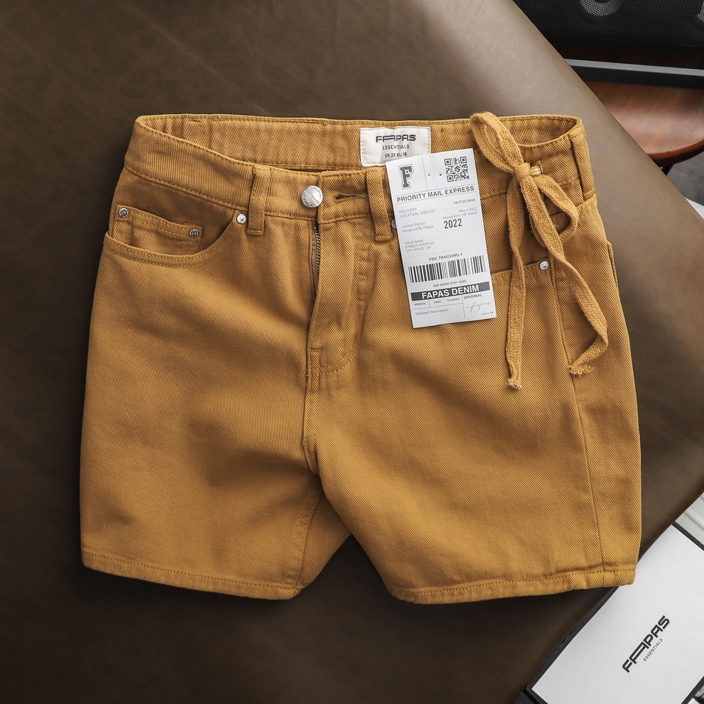 Quần shorts nam creamed cột dây trẻ trung độc đáo chất vải jean cotton co giãn nhẹ form relaxed - fapas