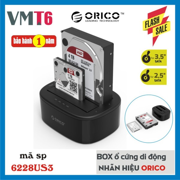 Box ổ cứng HDD - SSD hãng ORICO 6228US3, 2 khe cắm: 3.5  và 2.5  SATA 3 USB 3.0!
