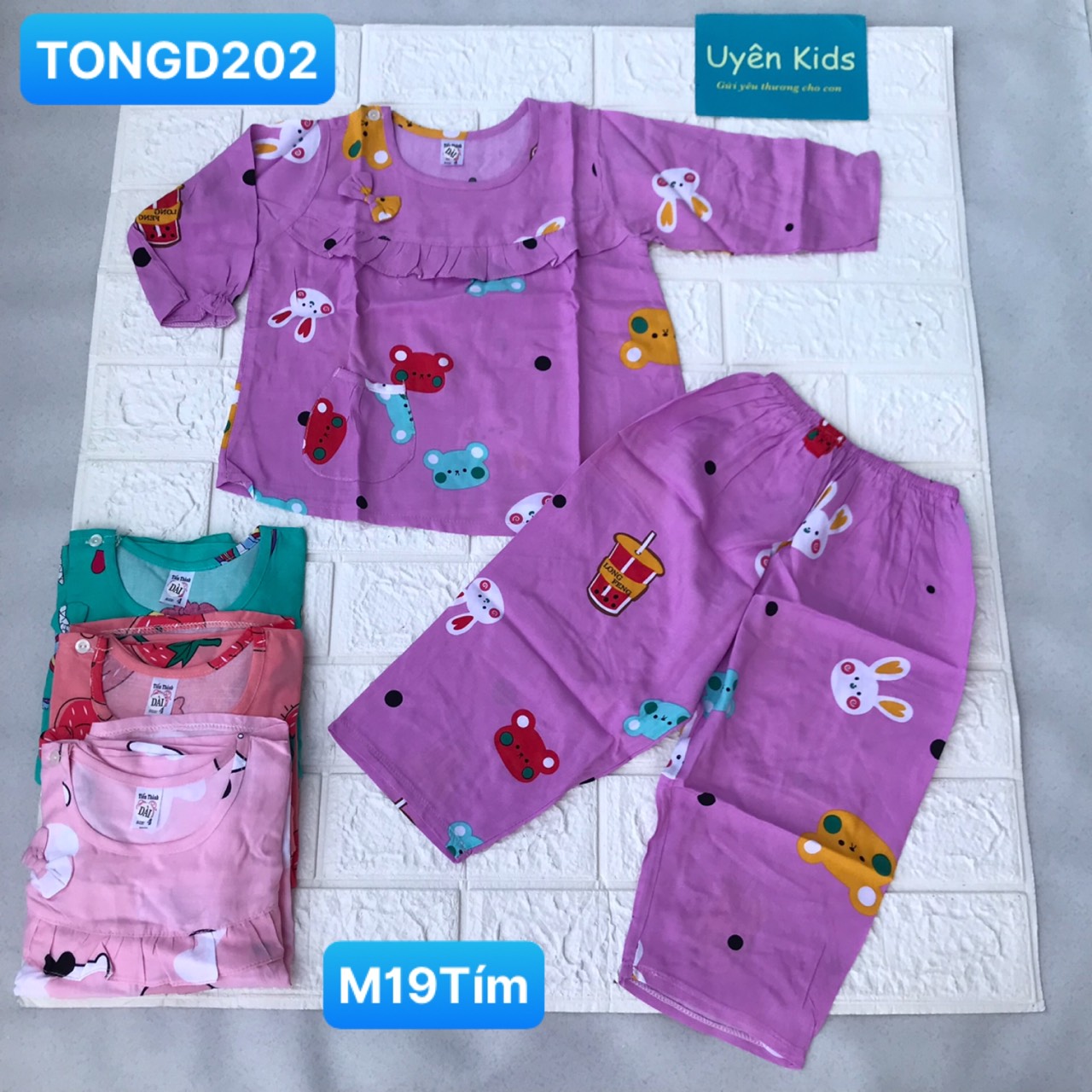 (chọn màu 8-40kg) Đồ bộ dài vải tole lanh (loại 1) hoạt hình dễ thương cho bé gái điệu đà