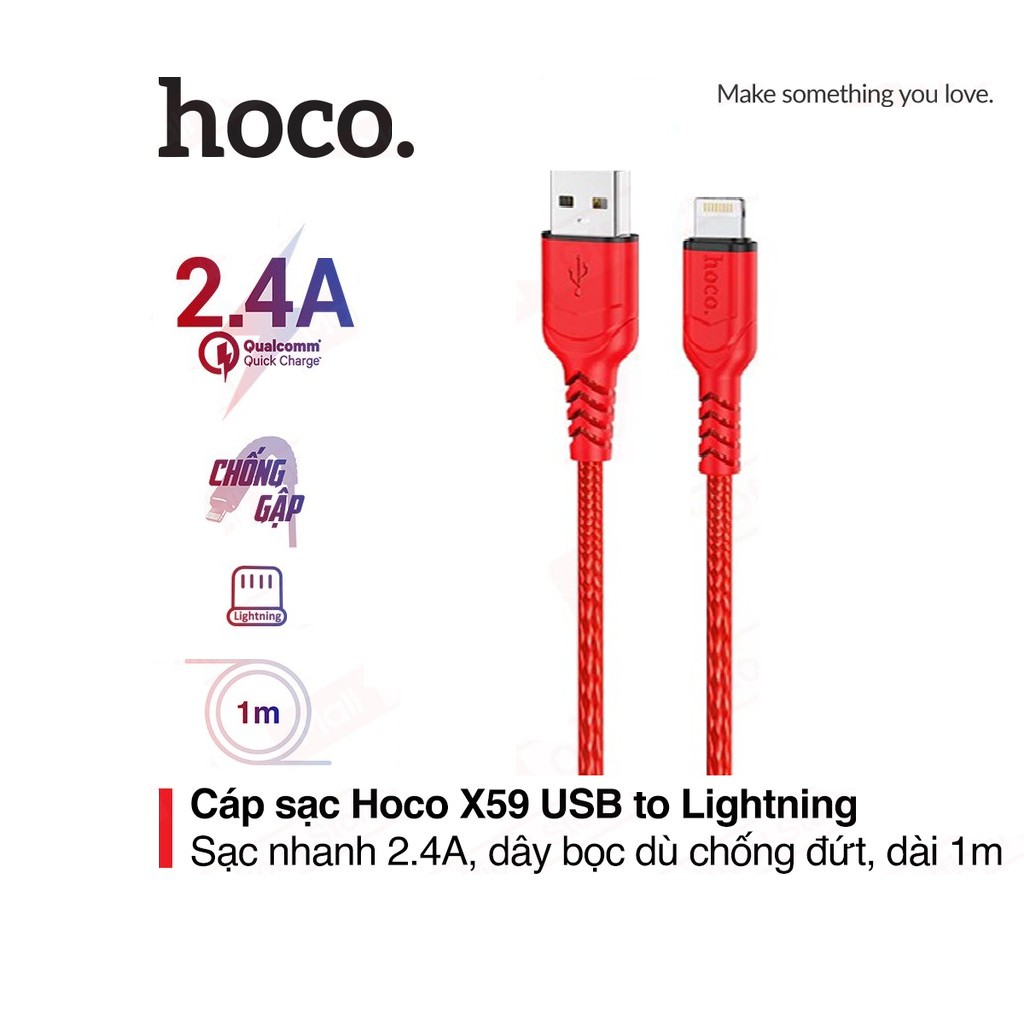 Cáp Sạc Nhanh Hoco U79 2.4A Cổng Lightning Cho Iphone Dài 1.2m