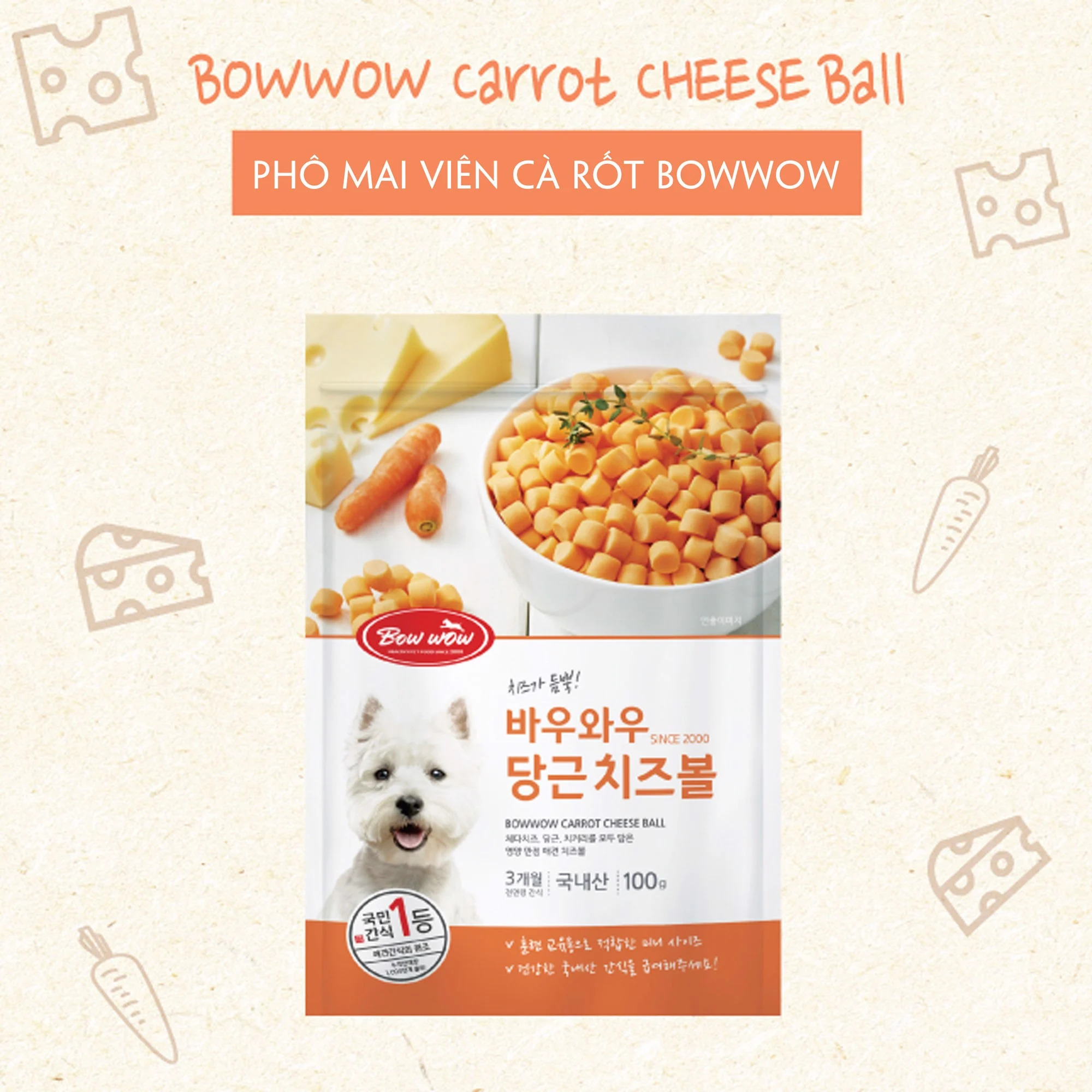 phô mai viên cà rốt Bowwow dành cho chó - T3 PETS SHOP