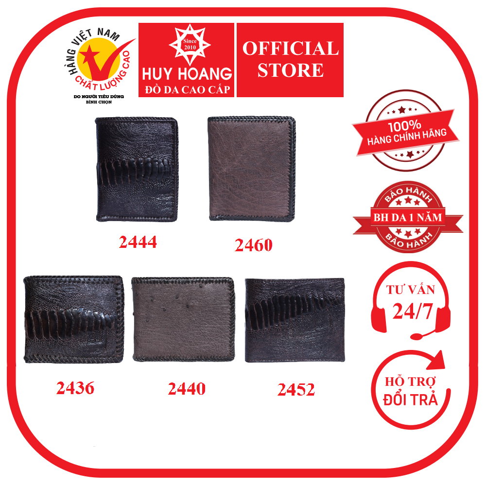 Ví nam da đà điểu nhiều loại màu nâu đất HK2436-40-44-52-60