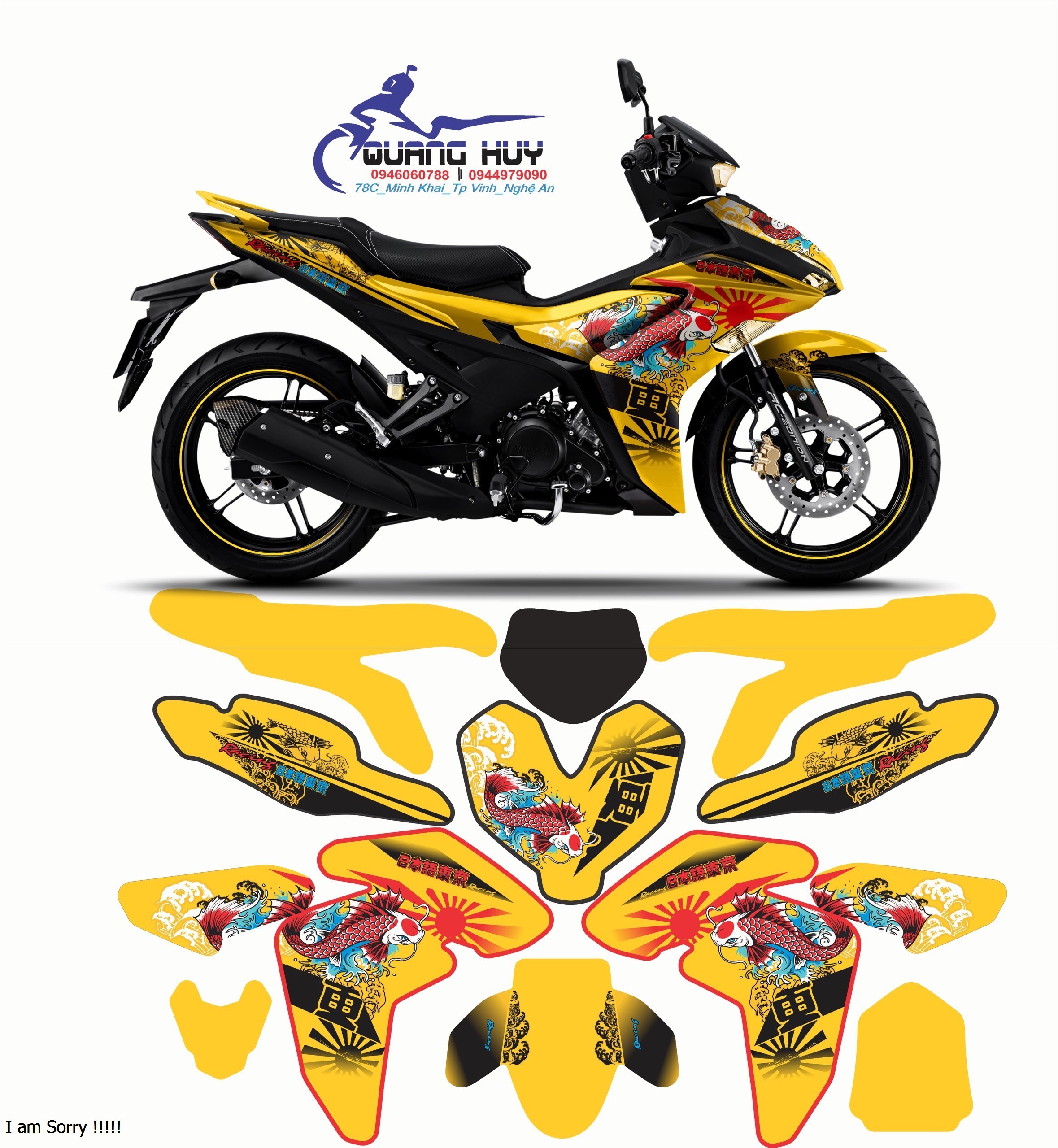 Tem trùm xe exciter 155 CÁ CHÉP VÀNG đẹp - Tem dán xe máy exciter 155 CÁ CHÉP VÀNG thiết kế theo yêu cầu - tem trùm exciter 155 độ chế đẹp và rẻ chất