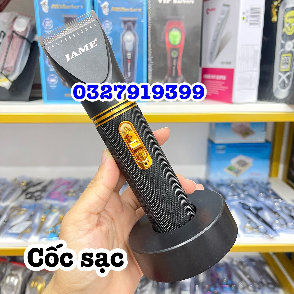 JAME Tông đơ cắt tóc chuyên nghiệp 518 màu đen pin Lithium Ion 2200mAh cốc sạc 360 độ tăng tốc độ turbo êm ái bền bỉ cho salon và tại nhà