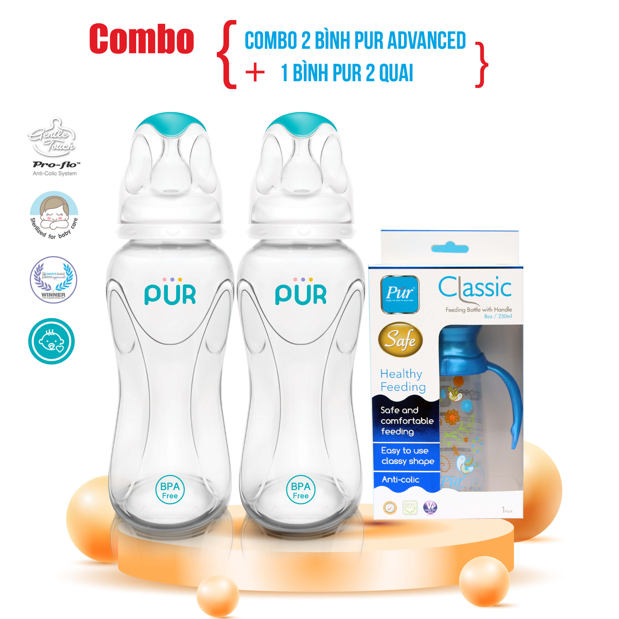 Combo 2 bình Pur Advanced + bình Pur 2 quai
