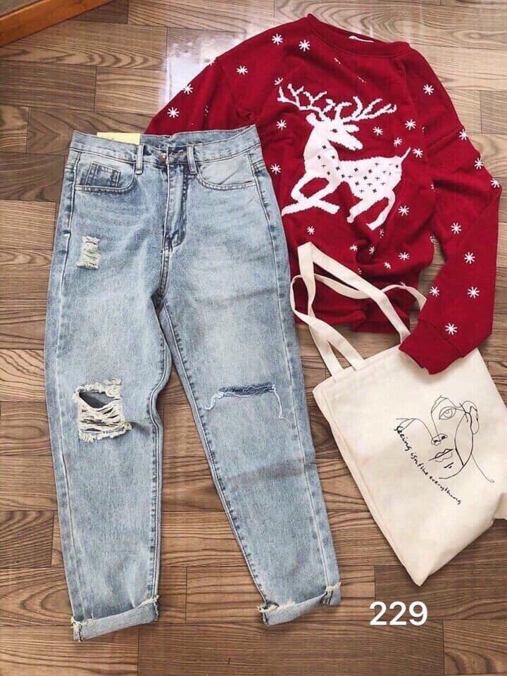 quần jean nữ dáng baggy rách 1 bên cắt 1 bên ms19-229