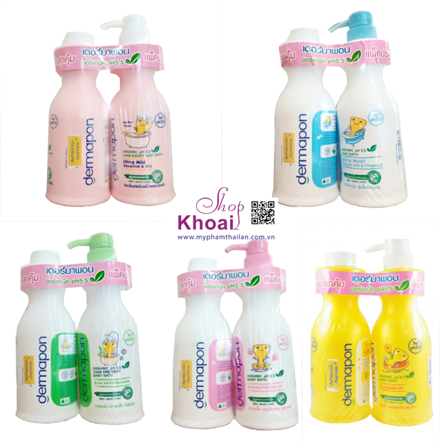 Cặp sữa tắm gội Dermapon Thái Lan 480ml+400ml (Màu Xanh)