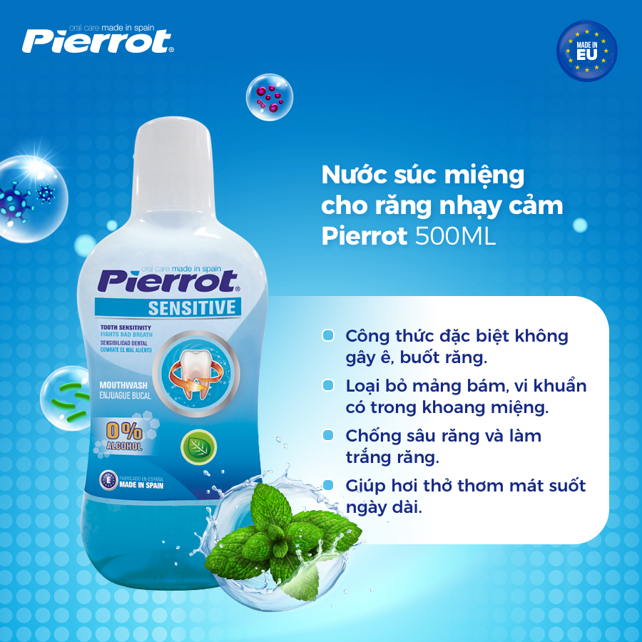 [ Mua 2 tặng 1 ] Nước súc miệng cho răng nhạy cảm Pierrot 500ML