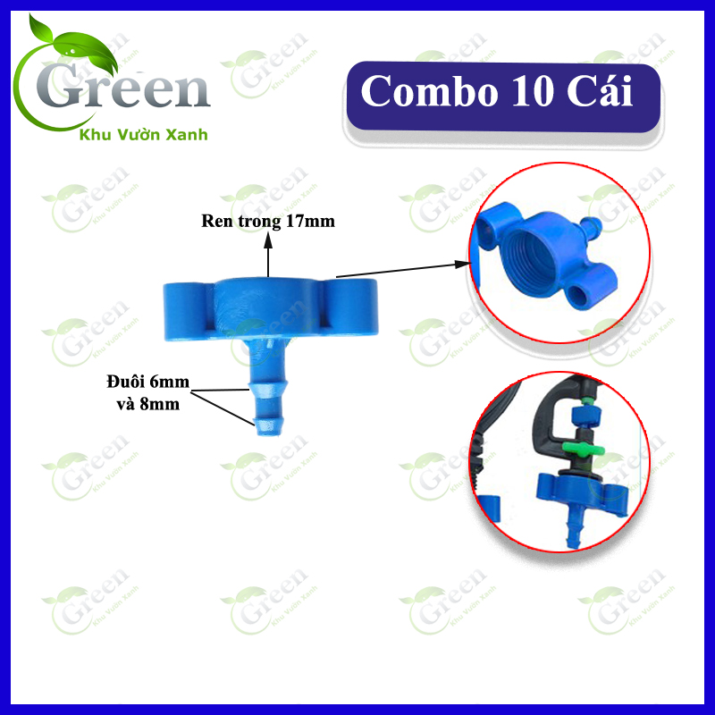 Combo 10 đầu nối ren trong 17mm ra đuôi 6/8 mm dùng kết nối béc tưới ren 17mm