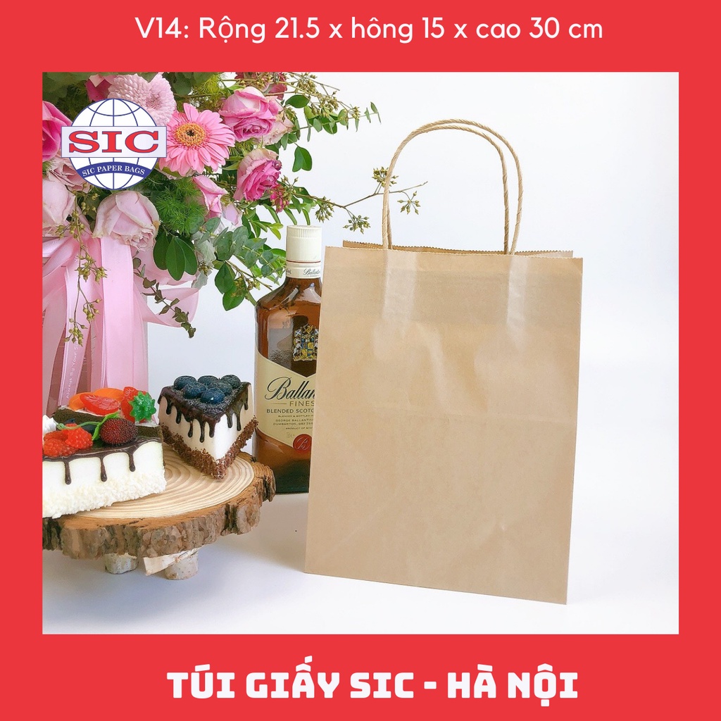 [SET 100 CHIẾC] TÚI GIẤY KRAFT V14: 21.5x15x30 cm CÓ QUAI