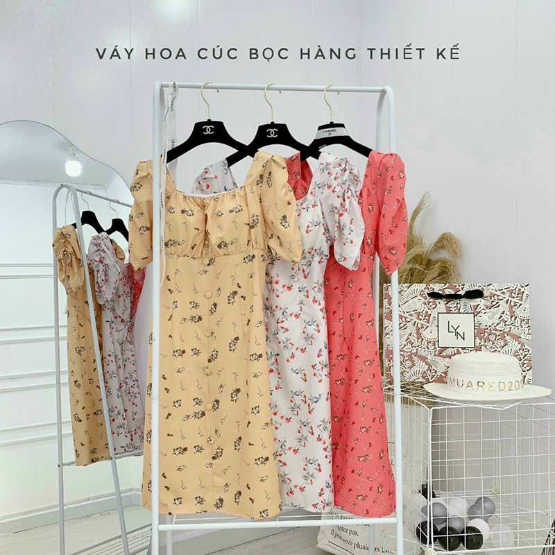 Đầm Lụa Hoa Công Sở Xếp Ly Ngực - Thời Trang Hoa Anh Đào