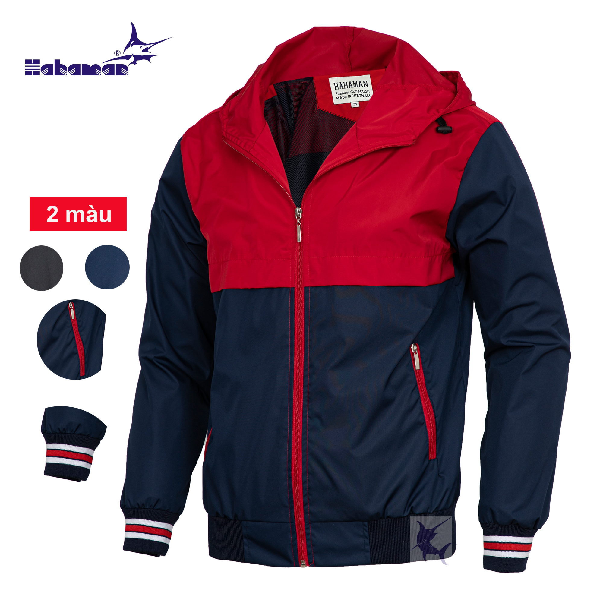 HAHAMAN ÁO KHOÁC DÙ NAM CHỐNG NẮNG CÓ NÓN LÓT LƯỚI PHỐI MÀU CAO CẤP AKDN01005