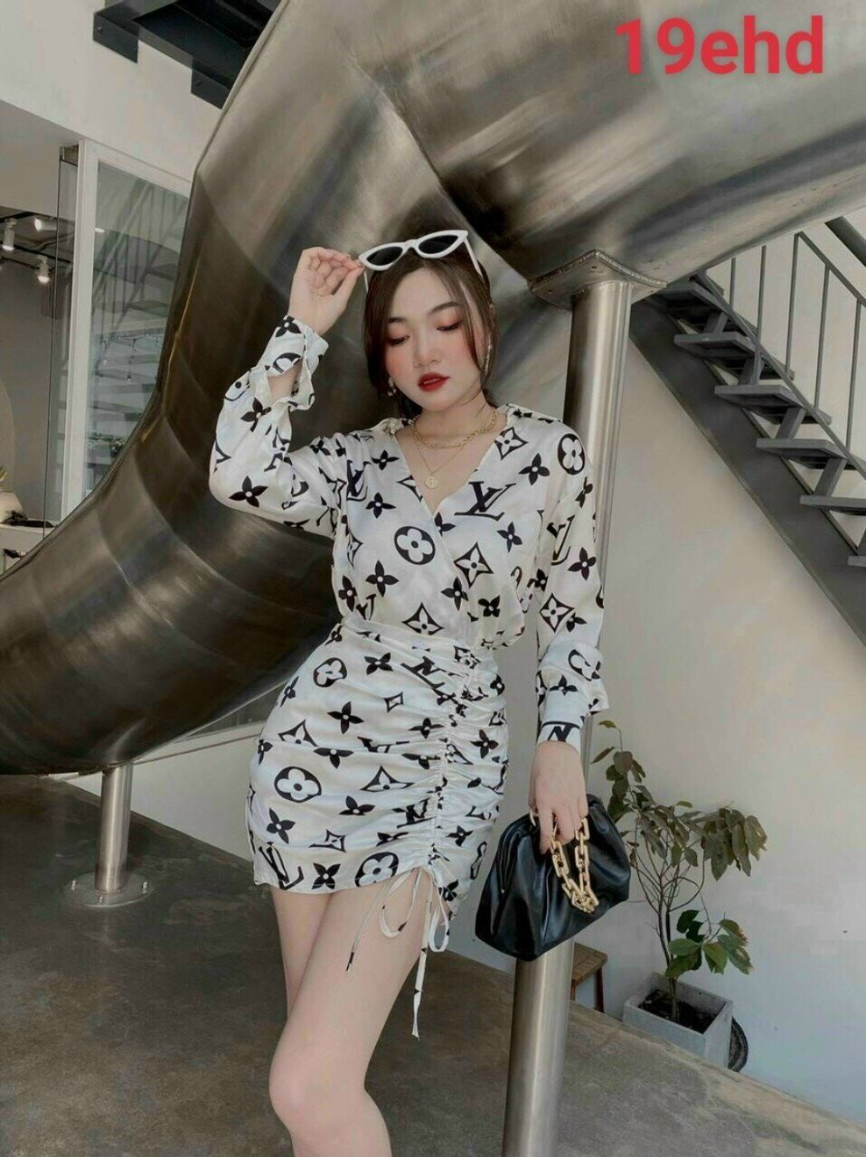Đầm nữ, đầm sơ mi body rút dây 2 bên hông(from chuẩn shop)
