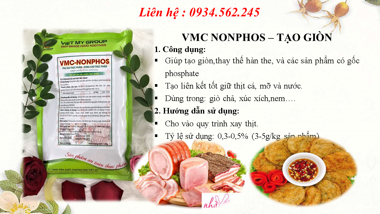 Phụ gia làm chả mực hạ long giòn dai thơm ngon vmc nonphos