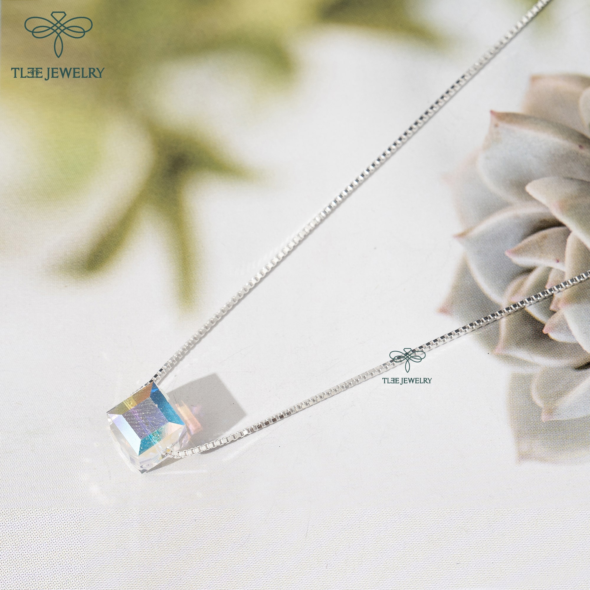 Dây chuyền bạc nữ TLEE hộp pha lê lấp lánh TleeJewelry D0130