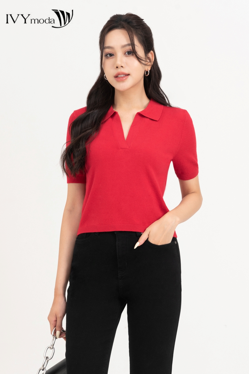 Áo polo len dáng croptop ivy moda ms 57m7803