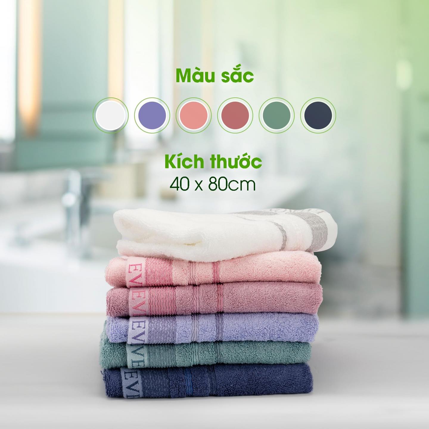 [EVERON Chính Hãng] Khăn mặt sợi tre cao cấp Everon 30x50cm, 40*80 (chiếc)